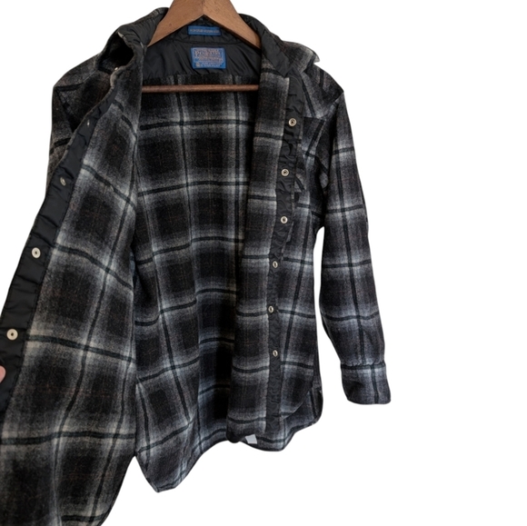 Pendleton Shacket Shirt Virgin Wool Plaid Forest 90s Indie Grunge Retro Women L - Picture 6 of 14